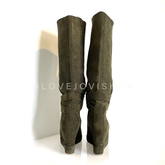 Quiet Luxury | Surface to Air S2A Olive Suede Lace Up Tall Boots | Khaki Grail - Picture 15 of 16